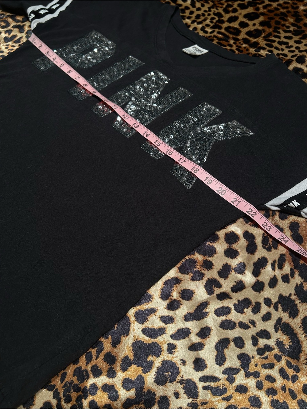 PINK Victoria’s Secret Black Sequin Oversized V-Neck Tee Shirt - Picture 5 of 6